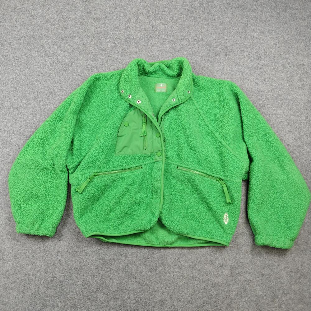 Free People Jacket Womens Small Green FP Movement Fleece Full Zip Pockets Cozy